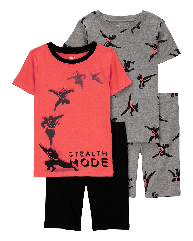 Kid Ninja Print Snug Fit Cotton 4-Piece Pyjamas
