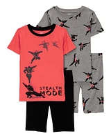 Kid Ninja Print Snug Fit Cotton 4-Piece Pyjamas
