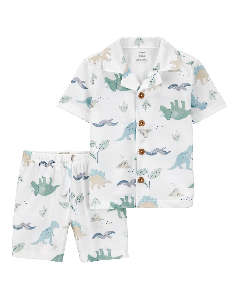 Toddler 2-Piece Dinosaur Coat-Style Loose Fit Pyjamas