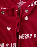 Baby Merry & Bright Christmas Cotton Long-Sleeve 2-Way Zip 1-Piece pyjamas - Red
