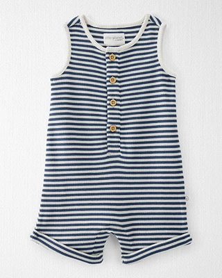 Baby Organic Cotton Waffle Knit Romper Stripes