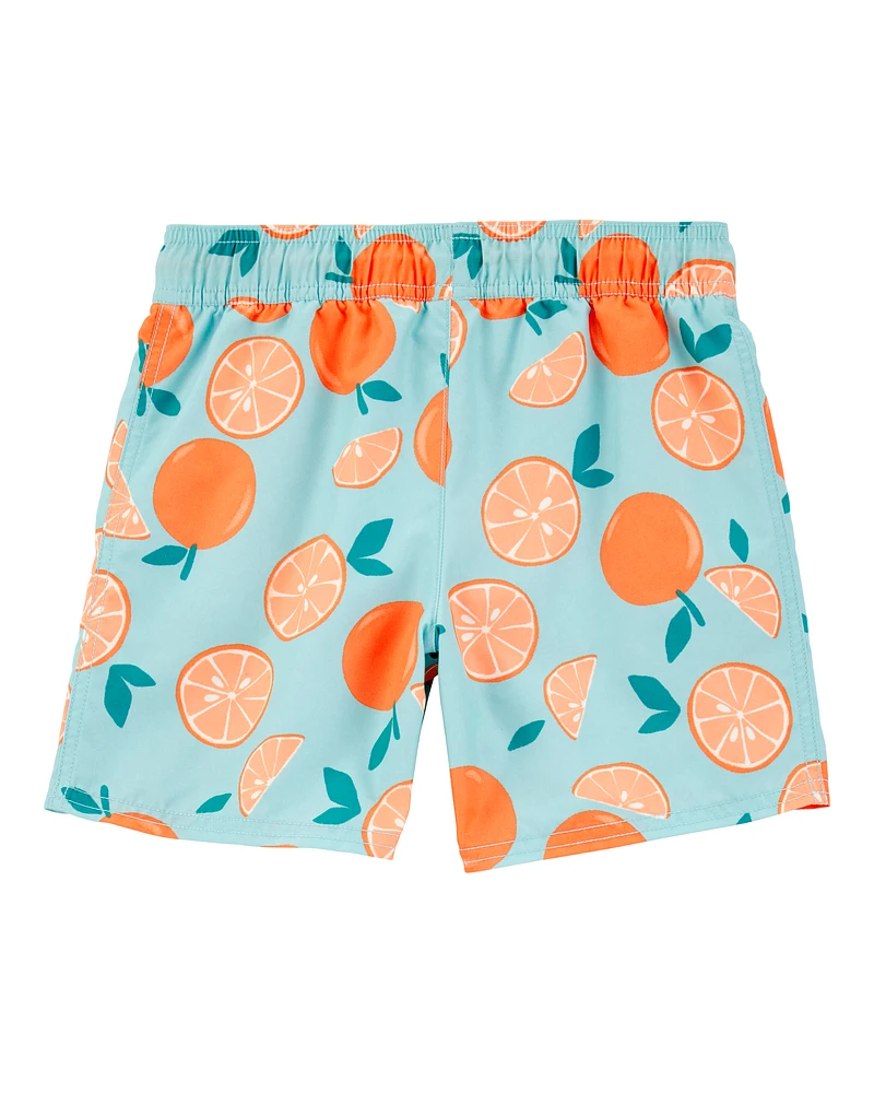 Kid Orange Print Swim Trunks