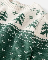 Toddler Organic Cotton Evergreen Fair Isle Sweater