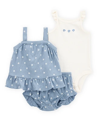 Baby 3-Piece Shell Print Outfit Set - Blue/White