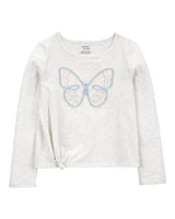 Kid Butterfly Jersey Long-Sleeve Boxy Fit Tee - Grey