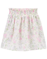 Floral Print Smocked Paperbag Skirt