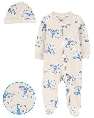 Baby Panda 2-Piece Sleeper Pyjamas and Cap Set