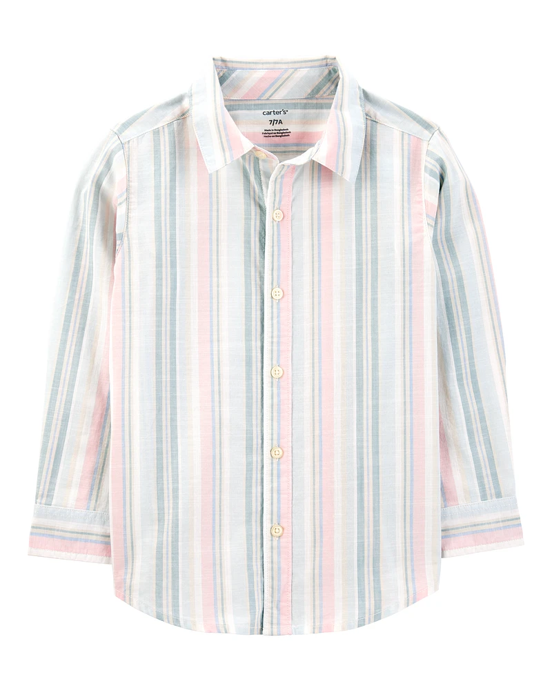 Kid Striped Woven Long-Sleeve Button-Down Shirt