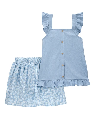 Kid 2-Piece Floral Skort Set - Blue