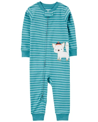 Pyjama 1 pièce sans pieds en coton ajusté à motif de loup