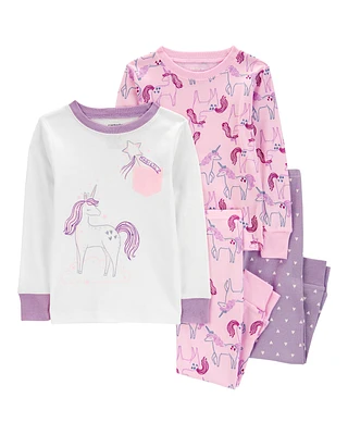 Toddler 4-Piece Unicorn 100% Snug Fit Cotton Pyjamas