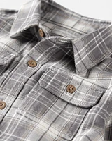 Toddler Organic Cotton Herringbone Button-Front Shirt Plaid