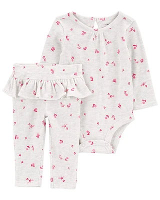 Baby 2-Piece Floral Valentine's Day Bodysuit Pant Set