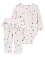 Baby 2-Piece Floral Valentine's Day Bodysuit Pant Set