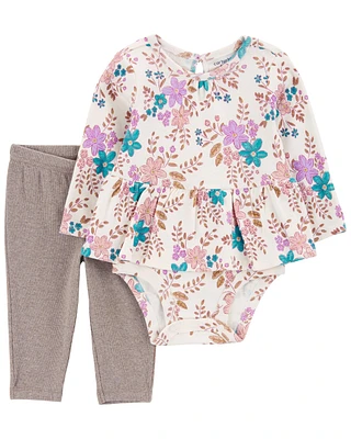 Baby 2-Piece Floral Peplum Bodysuit Pant Set