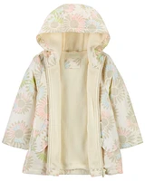 Toddler Fleece-Lined Floral Print Rain Jacket