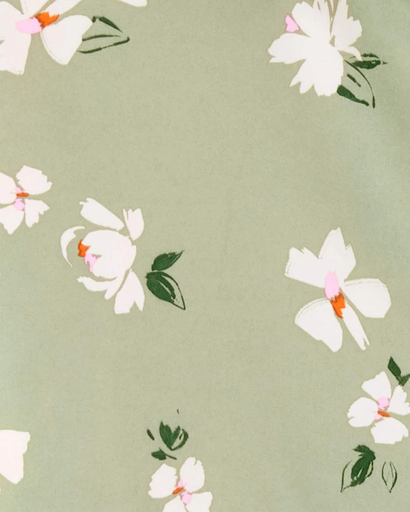 Toddler Floral Print Windbreaker Jacket - Olive