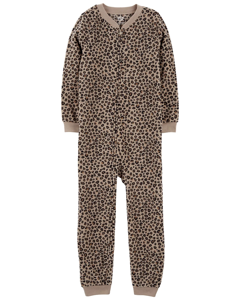 Kid 1-Piece Cheetah Print Fleece Footless Pyjamas