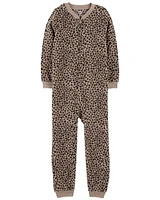 Kid 1-Piece Cheetah Print Fleece Footless Pyjamas