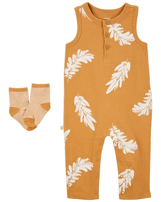 2-Piece Feather Jumpsuit & Socks Set