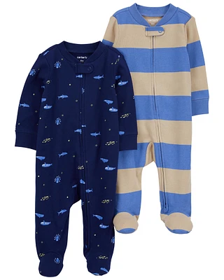 Baby 2-Pack Striped Zip-Up Cotton Sleeper Pyjamas