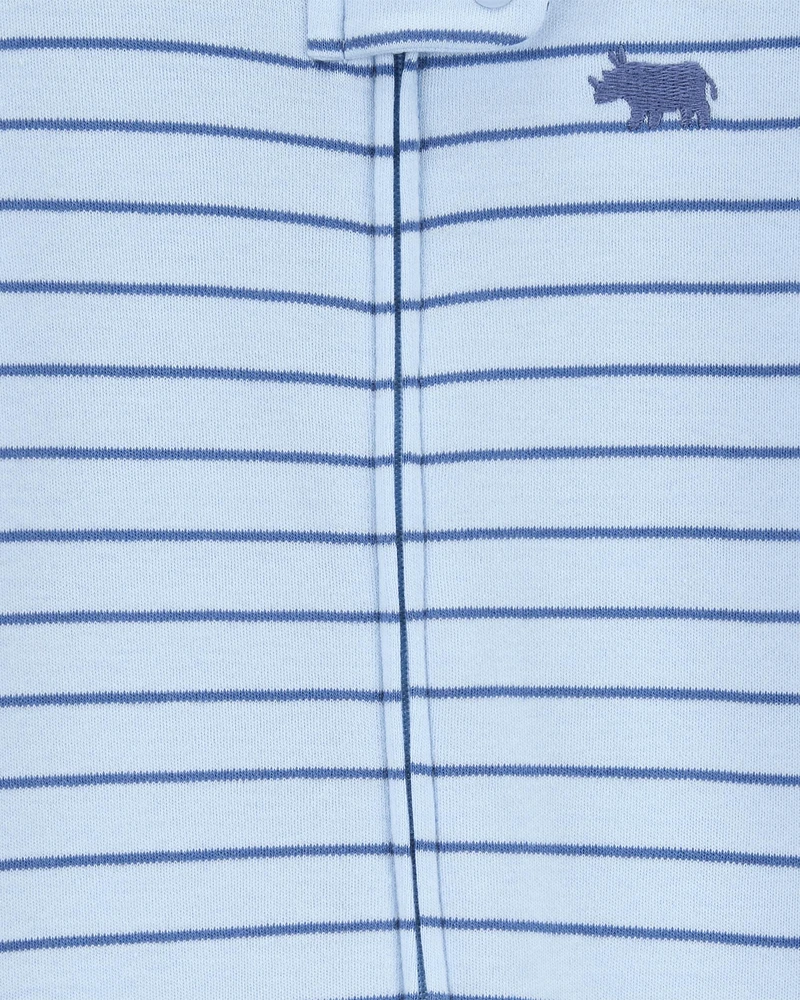 Baby Rhino Striped 2-Way Zip Cotton Sleeper Pyjamas - Blue