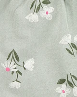Baby Floral Pull-On French Terry Shorts - Green