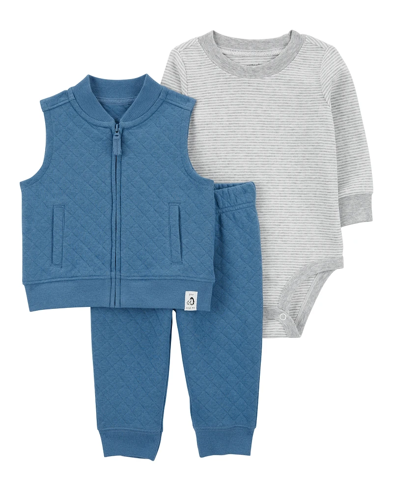 Baby 3-Piece Quilted Little Vest Set