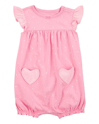 Baby Heart Short-Sleeve Cotton Romper - Pink