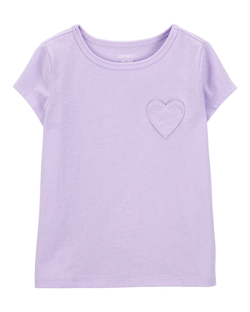 Baby Heart Pocket Short-Sleeve Fashion Top - Purple