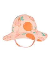 Baby Girl Orange Fruit Print Reversible Swim Hat - Orange/Peach