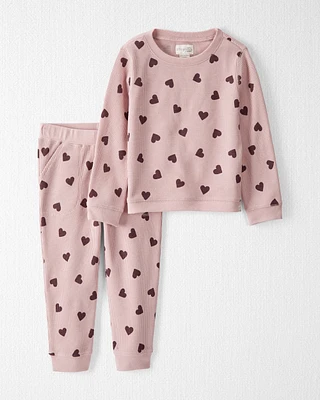 Toddler Waffle Knit Set Made with Organic Cotton Heart Print