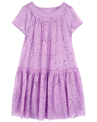 Kid Sparkly Star Tulle Shirt Dress