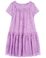 Kid Sparkly Star Tulle Shirt Dress