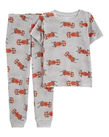 Kid Race Car Print Loose Fit Waffle Knit 2-Piece Pyjamas - Grey