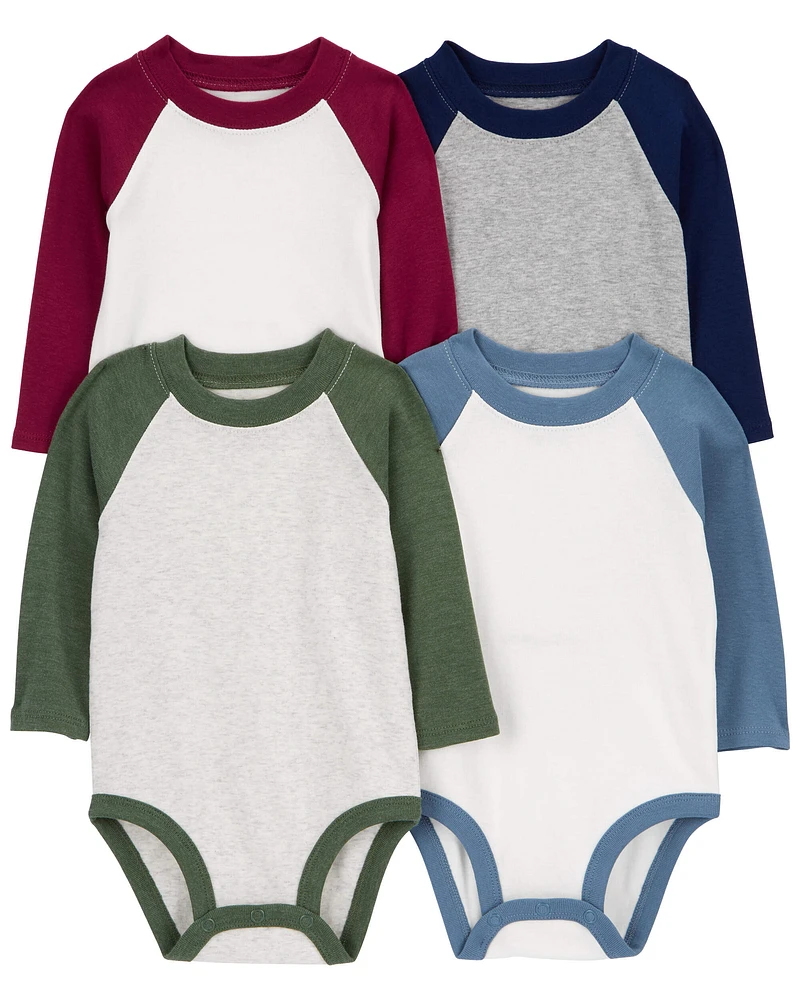 Baby 4-Piece Long-Sleeve Raglan Bodysuits