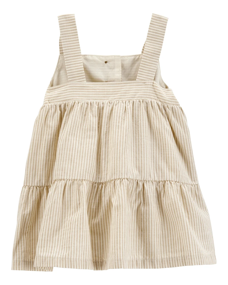 Baby Striped Cotton Dress - Tan