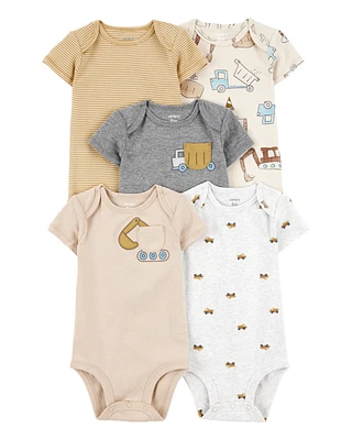5-Pack Construction Short-Sleeve Cotton Bodysuits