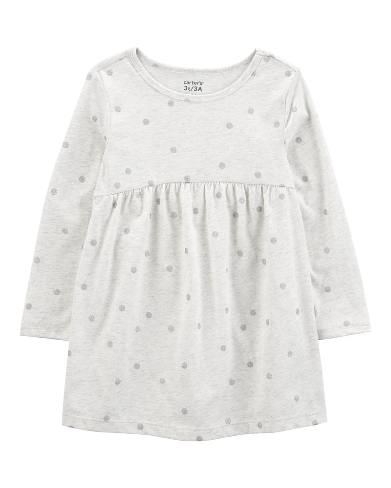 Toddler Glitter Polka Dot Long-Sleeve Jersey Dress