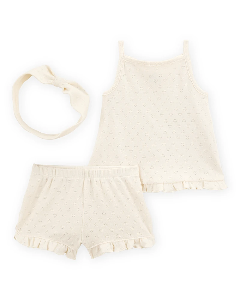 Baby 3-Piece Pointelle Heart Outfit Set
