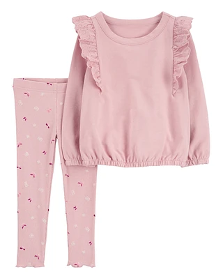 Baby 2-Piece Flutter Pullover Sweatshirt & Floral Legging Set