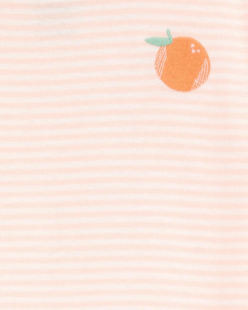 Kid Orange Striped Snug Fit Cotton 4-Piece Pyjamas