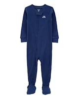 Toddler Car Waffle Knit Footie 1-Piece Pyjamas - Navy