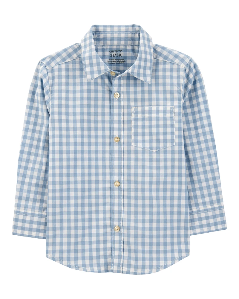 Toddler Plaid Woven Long-Sleeve Button-Down Shirt - Blue