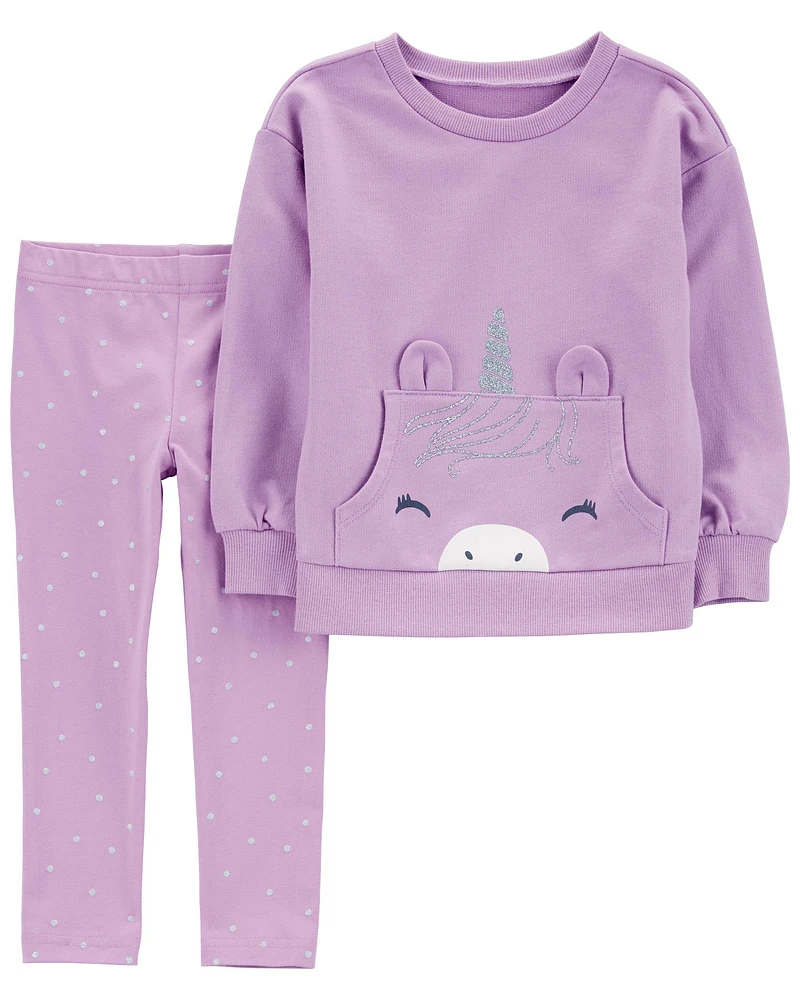 2-Piece Glitter Unicorn Sweatshirt & Polka Dot Leggings