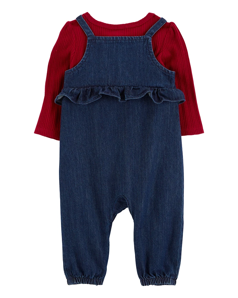 Baby 2-Piece Long-Sleeve Tee & Denim Jumpsuit Set