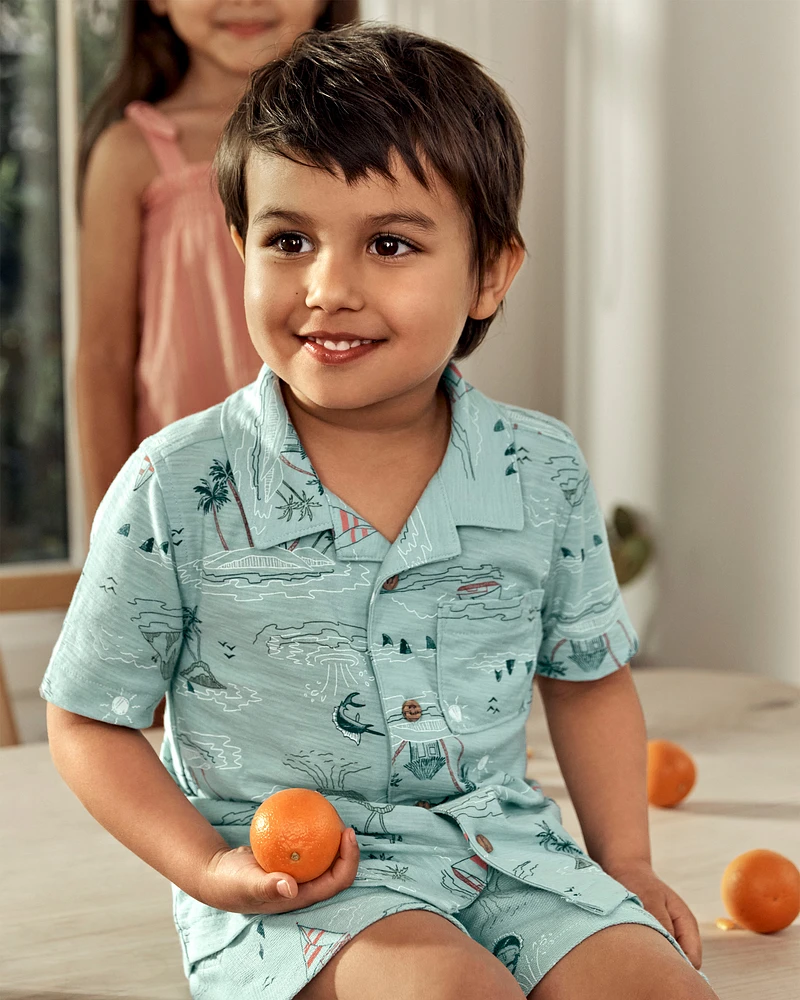 Toddler 2-Piece Button-Down Shirt & Pull-On Short Set