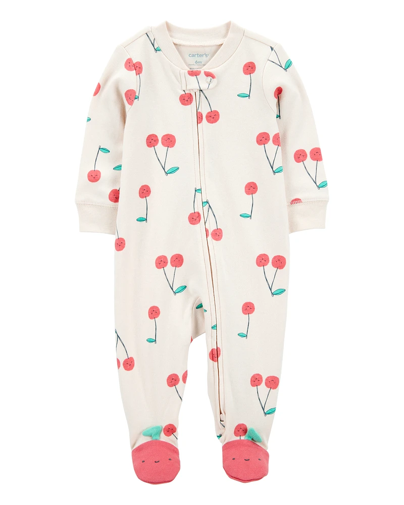 Baby Cherry Print 2-Way Zip Cotton Sleeper