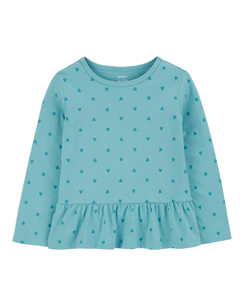 Toddler Heart Peplum Long-Sleeve Jersey Tee