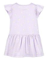 Toddler Lemon Print Striped Button-Front Dress